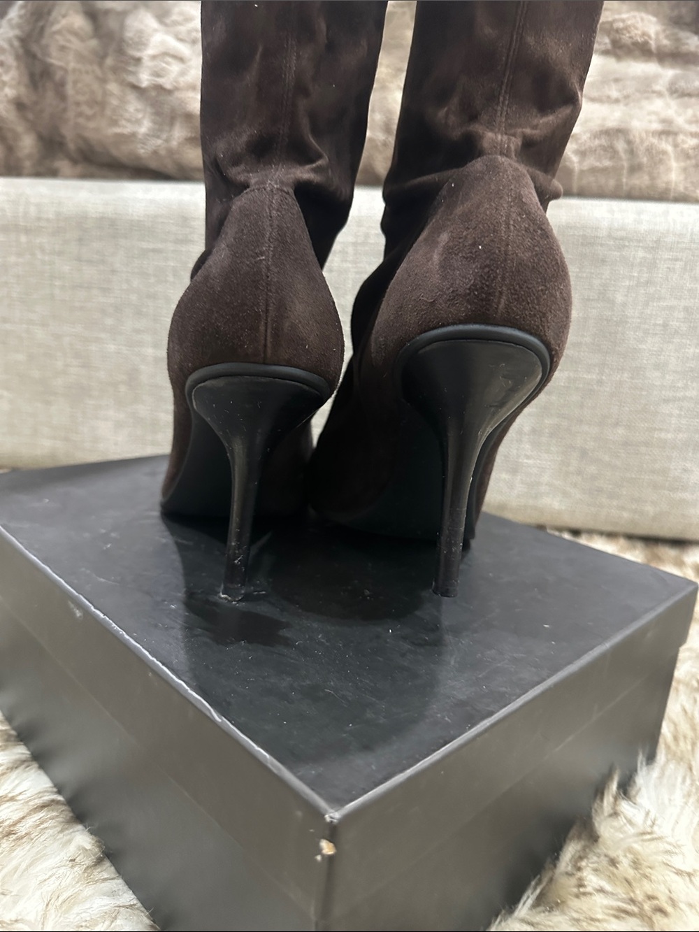 Dior Brown Suede Over-the-Knee Boots with Silver Logo Plate - Picture 5 of 9